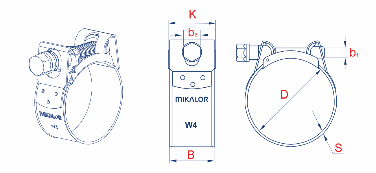 Схема силового шарнирного хомута Mikalor Supra Clamp W4